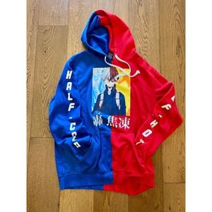 My Hero Academia Todoroki Split Hoodie Blue Red Half-Cold Half-Hot Mens M